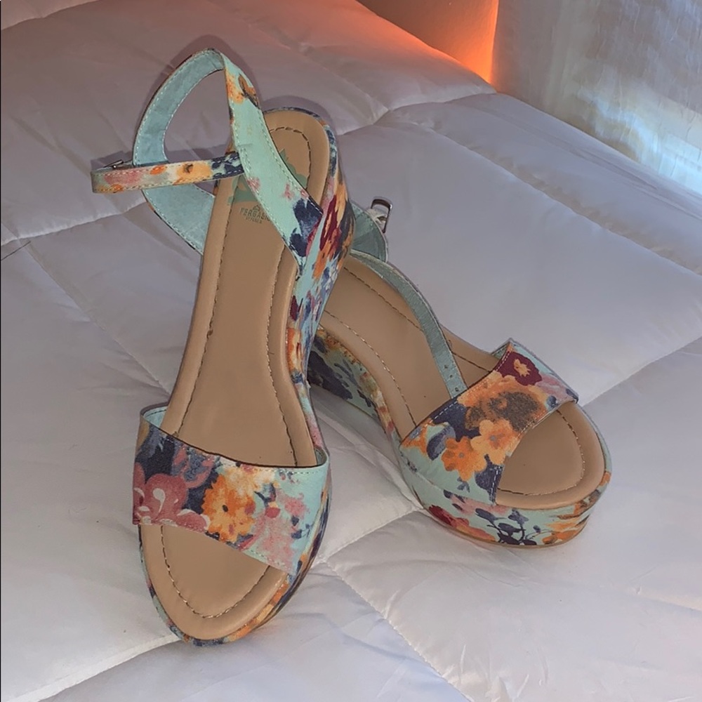 Floral Print Semi Wedges by Fergalicious